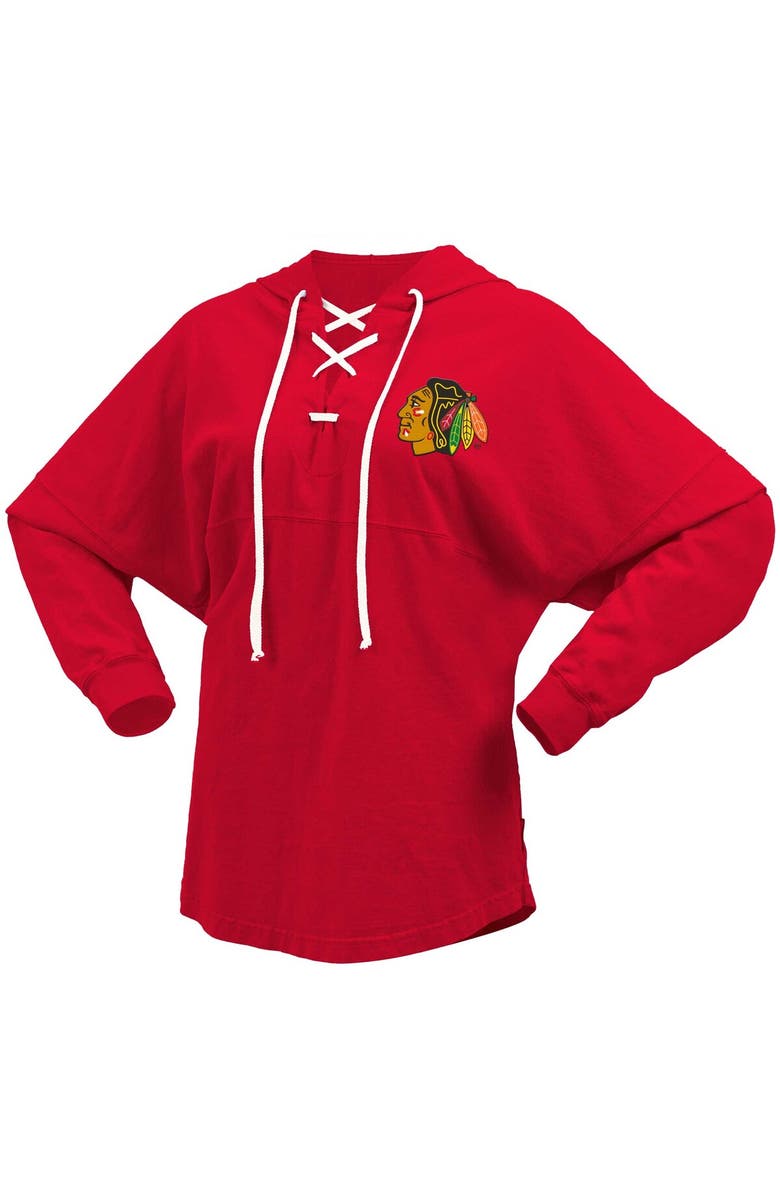 FANATICS Women's Fanatics Red Chicago Blackhawks Jersey Lace-Up V-Neck Long Sleeve Hoodie T-Shirt, Alternate, color,