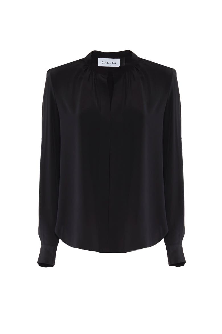 Olympia LONGSLEEVE Longsleeve Silk Top, Main, color, Black