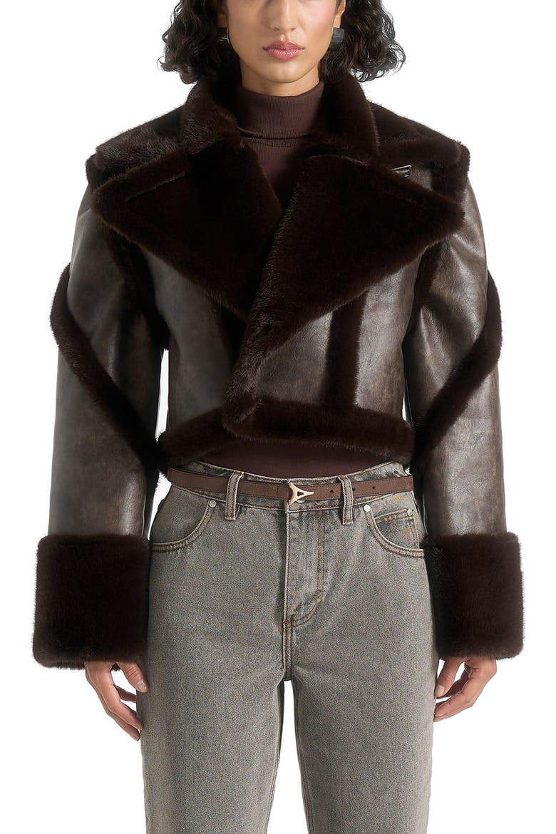 Kena Vintage Leather & Plush 2-in-1 Gilet Jacket, Main, color, Brown