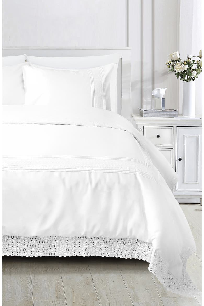 Emma Embroidered Cotton Duvet Set, Alternate, color, WHITE