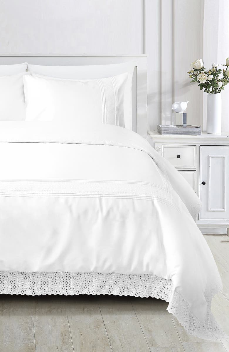 MELANGE HOME Emma Embroidered Cotton Duvet Set, Alternate, color, White
