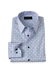 Paul Fredrick Cotton Point Collar Pinpoint Slim Contrast Trim Button Cuff Long Sleeve Shirt
