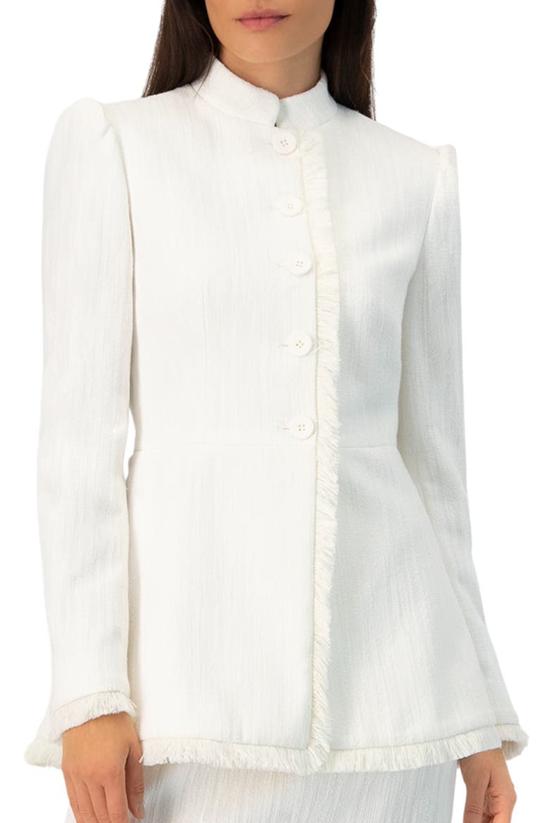 Buttoned Blazer with Fringe Detail, Main, color, Ivory