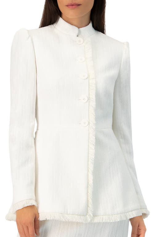 IVONNE Buttoned Blazer with Fringe Detail in Ivory at Nordstrom, Size 10