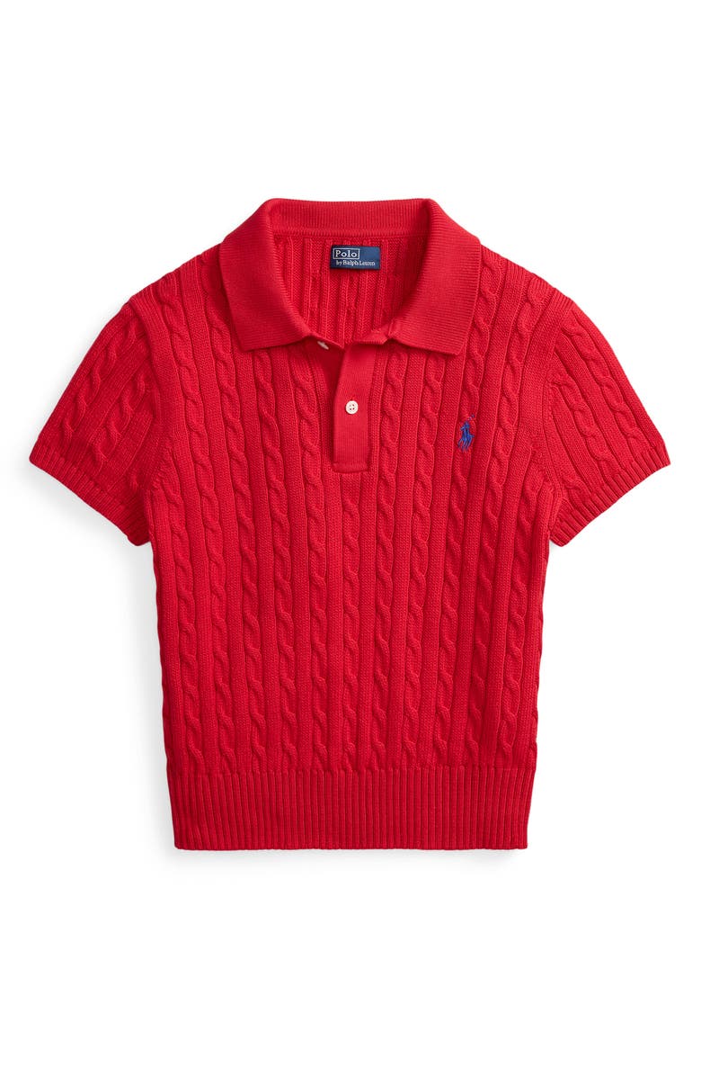 Polo Ralph Lauren Crop Cable Knit Cotton Polo Sweater, Alternate, color, Cruise Red