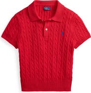 Polo Ralph Lauren Crop Cable Knit Cotton Polo Sweater