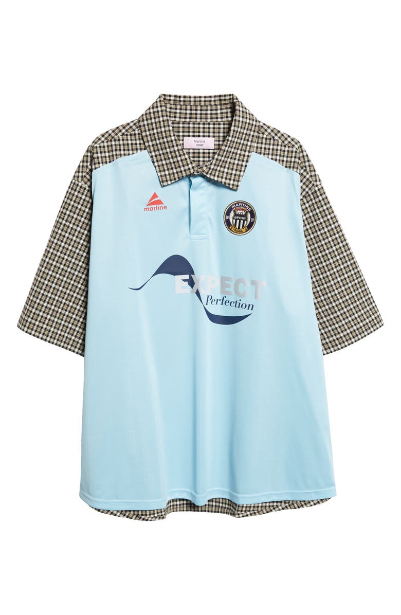 Martine Rose Mixed Media Oversize Polo, Main, color, Black Green Light Blue