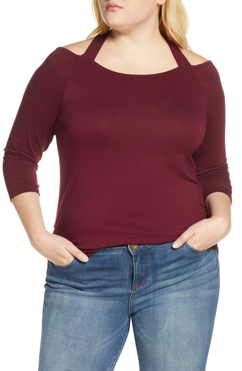 Loveappella Cross Strap Top, Main, color, Dark Burgundy