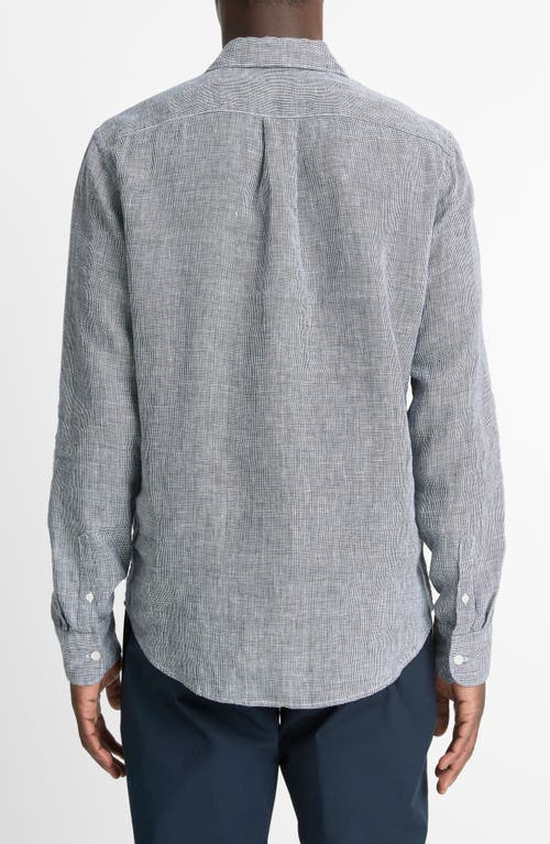 Vince Houndstooth Classic Fit Linen Button-up Shirt In Gray