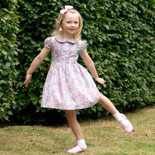 Shop Rachel Riley Leafy Floral Frill Dress In Pink