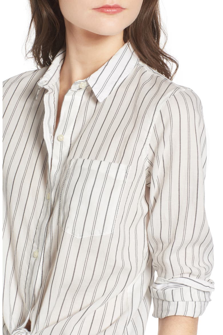 Stripe Tie Front Cotton Shirt, Alternate, color, BLACK WHITE STRIPE