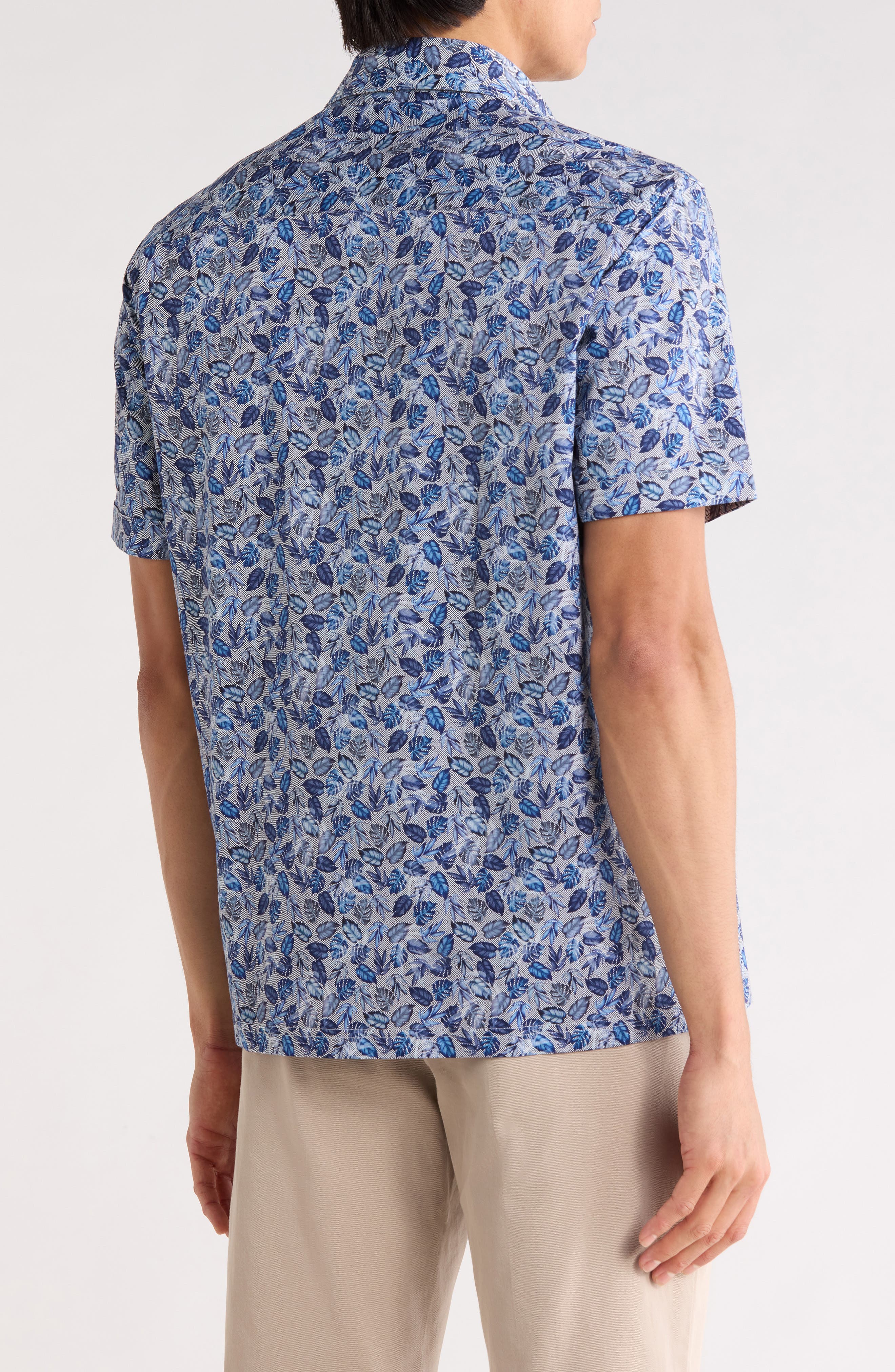Leaf Short Sleeve Stretch Cotton Button-Up Shirt - image 2