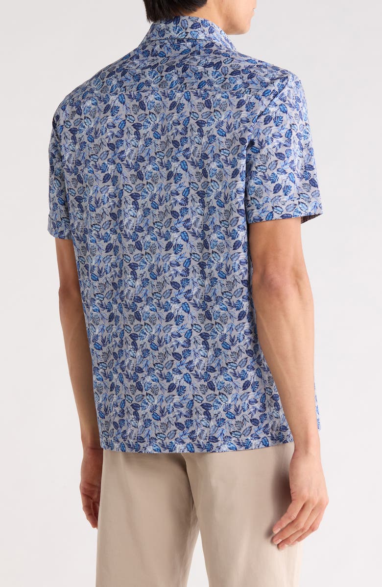 Bugatchi Leaf Short Sleeve Stretch Cotton Button-Up Shirt, Alternate, color, Night Blue