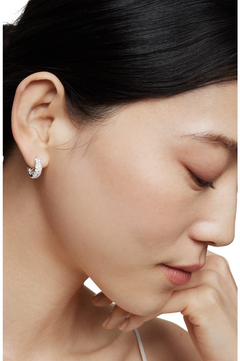 Sculpted Cable Micro Pavé Hoop Earrings in Sterling Silver, Alternate, color, STERLING SILVER/ DIAMOND