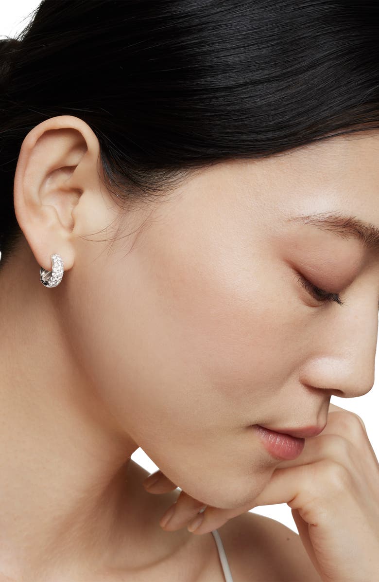 David Yurman Sculpted Cable Micro Pavé Hoop Earrings in Sterling Silver, Alternate, color, Sterling Silver/ Diamond