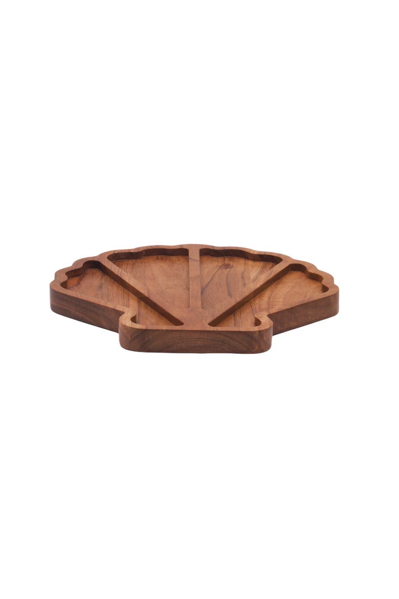 Coastal Scallop Shaped Sectional Wood Novelty Serving Platter 12", Alternate, color, Brown