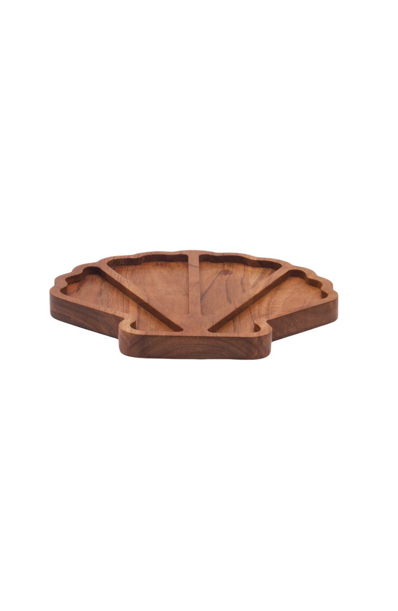 Gallerie II Coastal Scallop Shaped Sectional Wood Novelty Serving Platter 12", Alternate, color, Brown