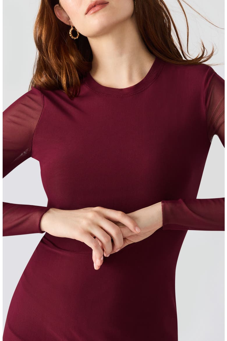 Hailee Long Sleeve Mesh Body-Con Dress, Alternate, color, WINE
