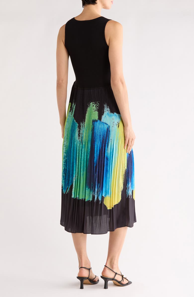 T Tahari V-Neck Sleeveless Mixed Media Dress, Alternate, color, Black Summer Brush