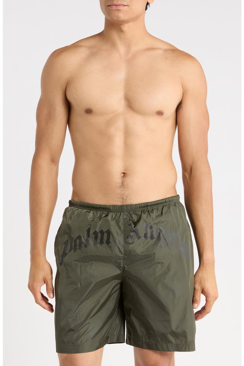 Curved Logo Swim Trunks, Main, color, GREEN