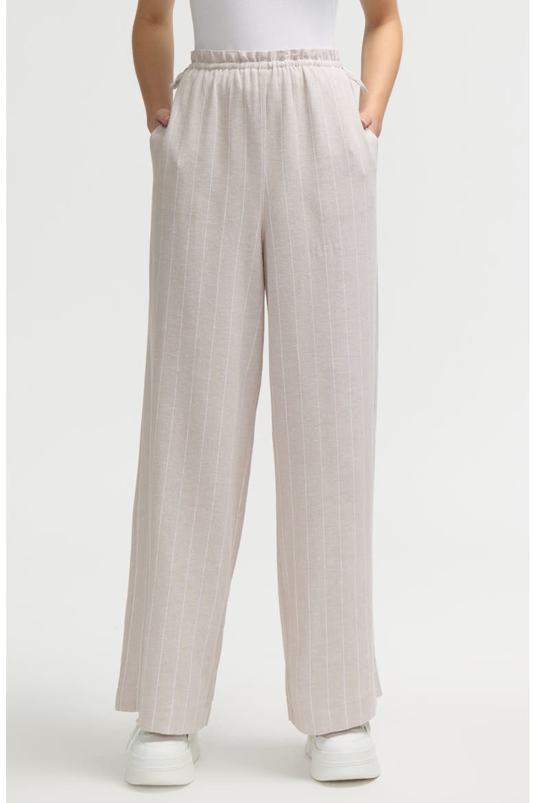 Side Waist Tie Wide Leg Pants, Main, color, NATURAL WHITE PINSTRIPE