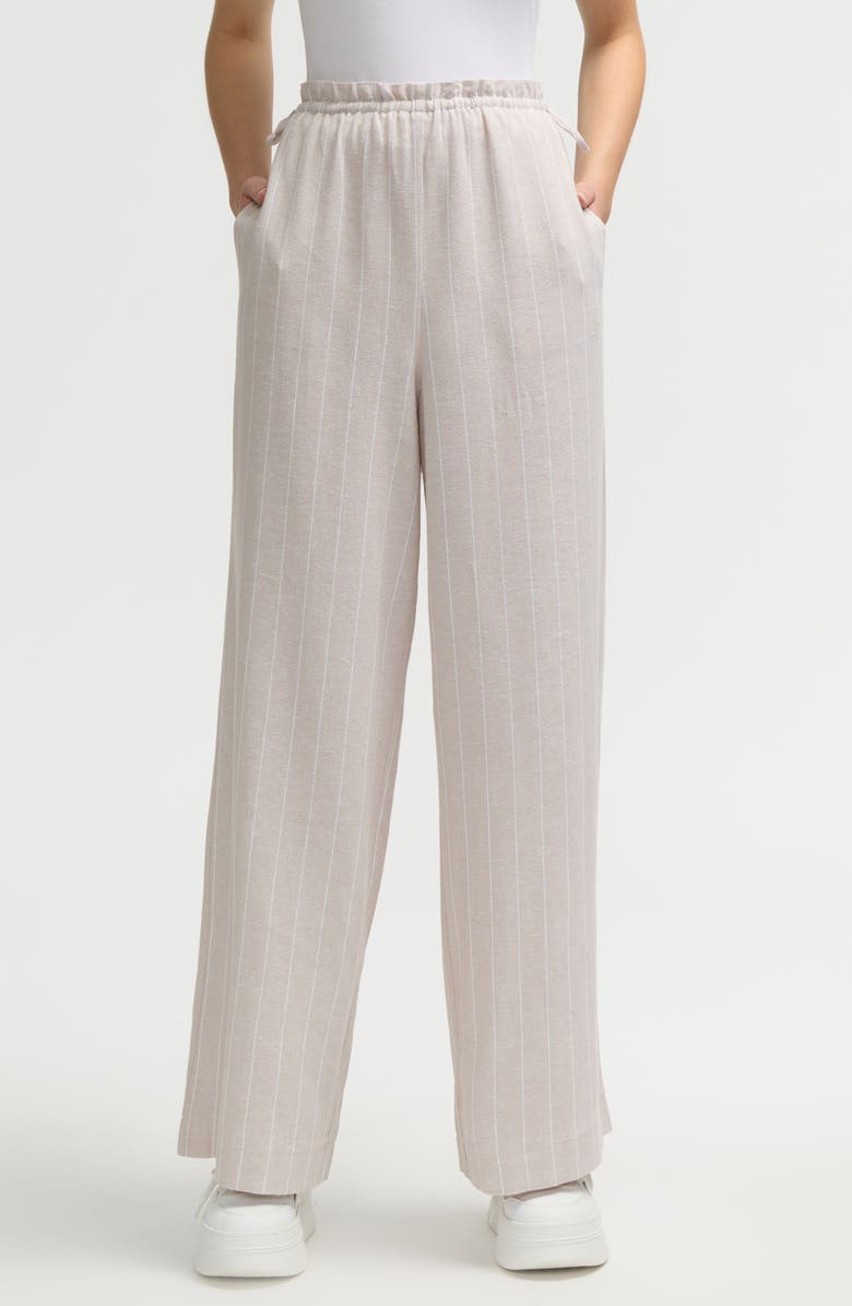 NVLT Side Waist Tie Wide Leg Pants, Main, color, Natural White Pinstripe