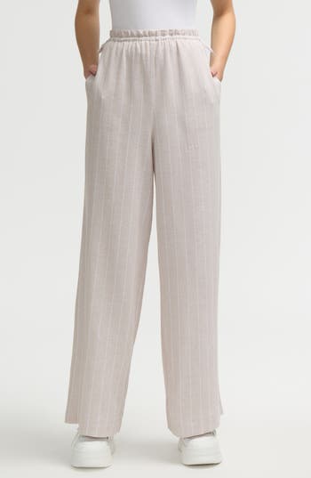 Nvlt Side Waist Tie Wide Leg Pants In Natural White Pinstripe