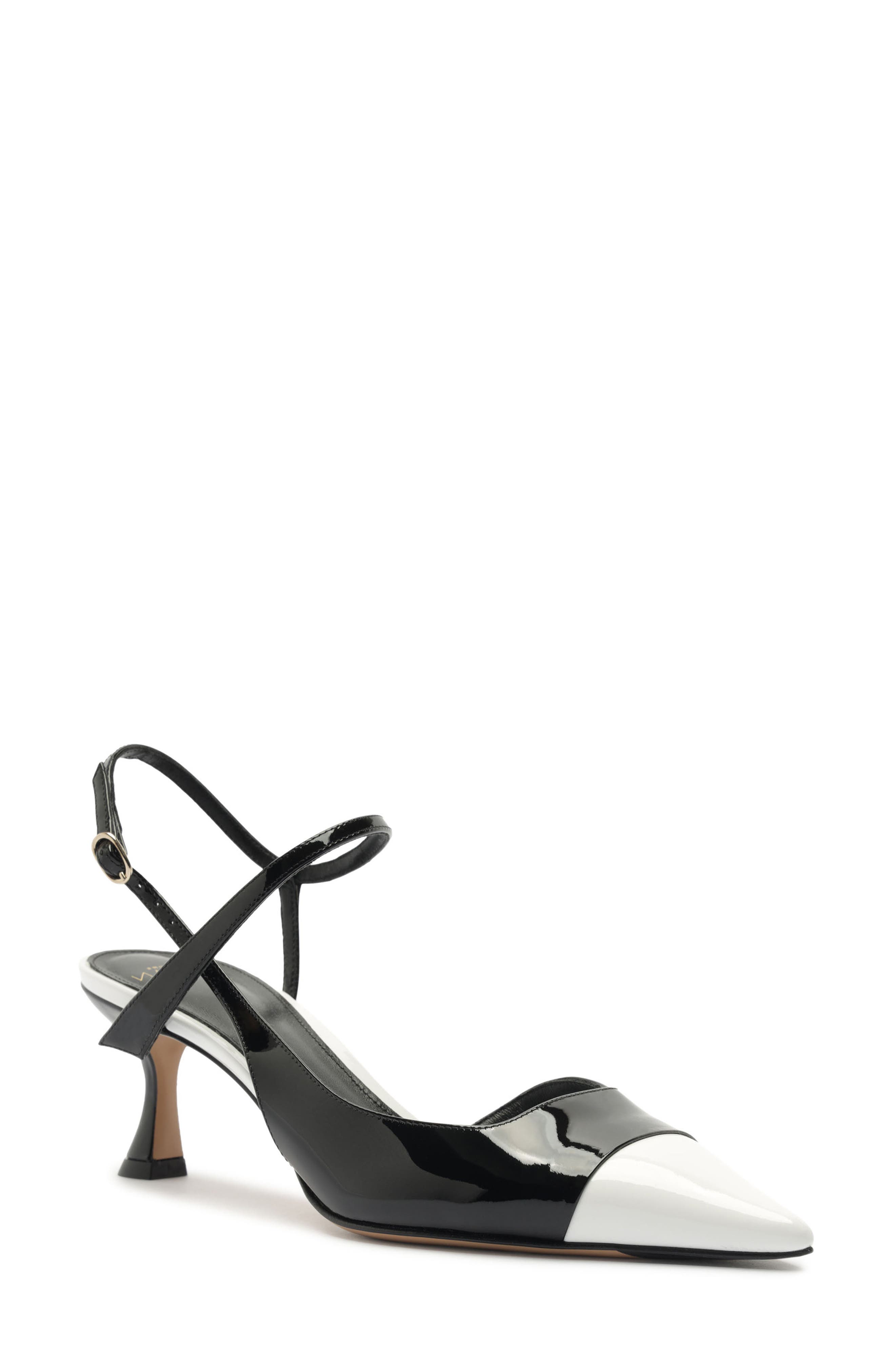 Tita Wrap Leather Cap Toe Slingback Pump, Main, color, BLACK/ WHITE