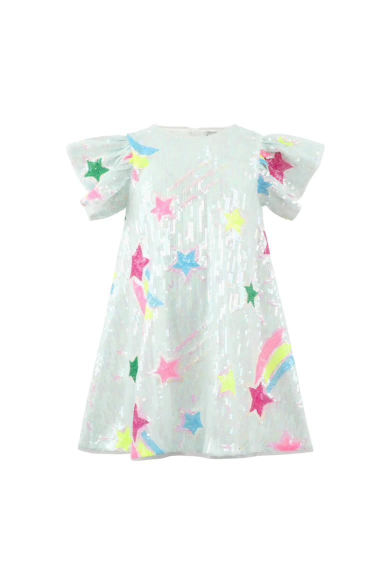 Rainbow Shooting Star Sequin Dress, Main, color, White