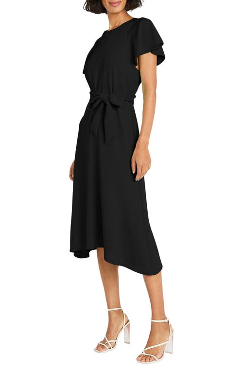 Maggy London Flutter Sleeve Tie Waist Midi Dress In Black