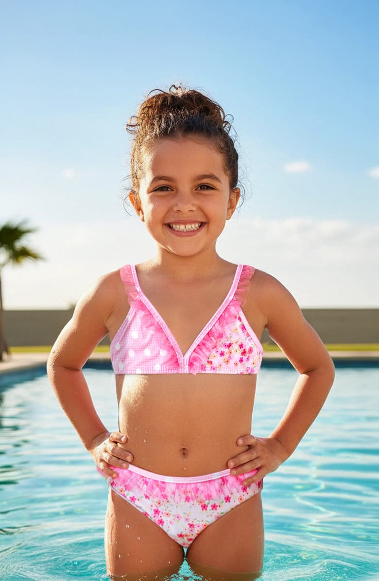 Limeapple Floral Ruffle Bikini Swimsuit, Alternate, color, Pink