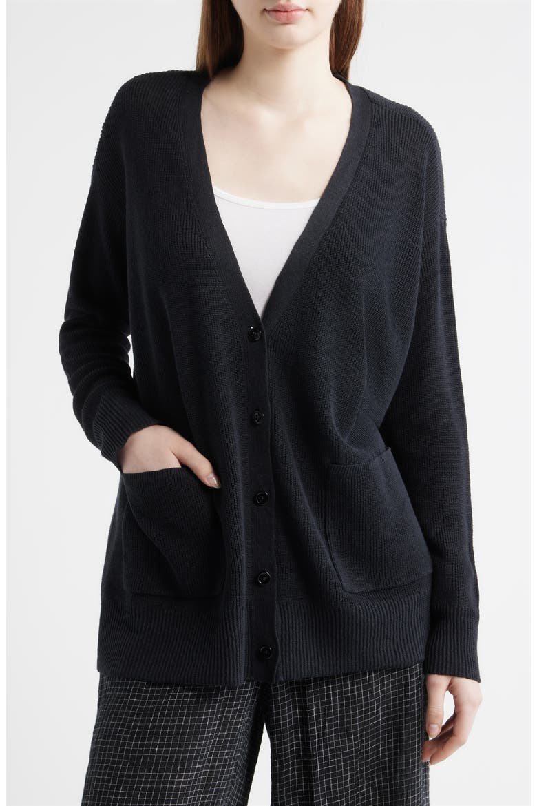 Organic Linen & Organic Cotton Cardigan, Alternate, color, BLACK