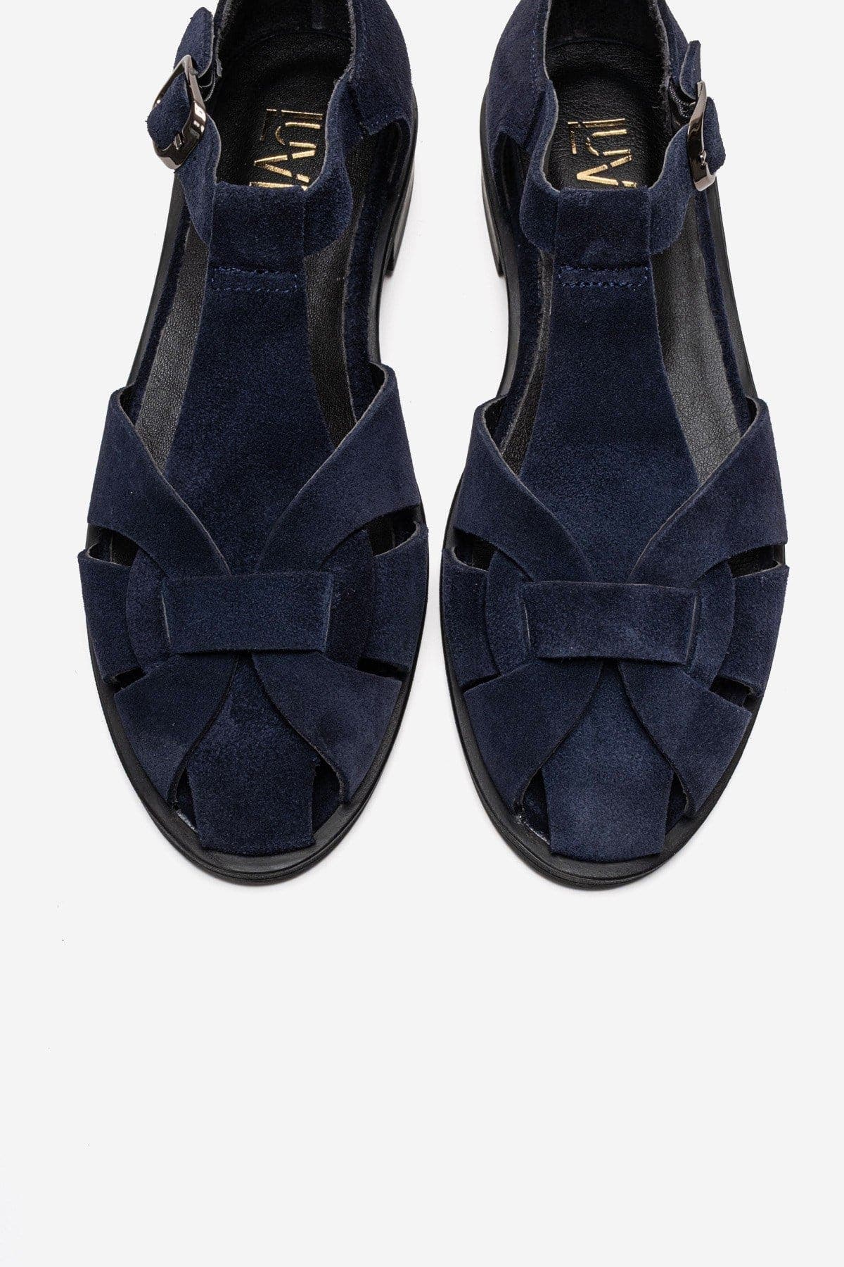 Forever & Always Shoes Dexara Leather Sandal, Alternate, color, Navy Suede