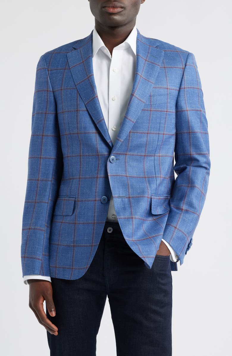 Heritage Gold Blue Windowpane Check Wool Blend Sport Coat, Main, color, Blue