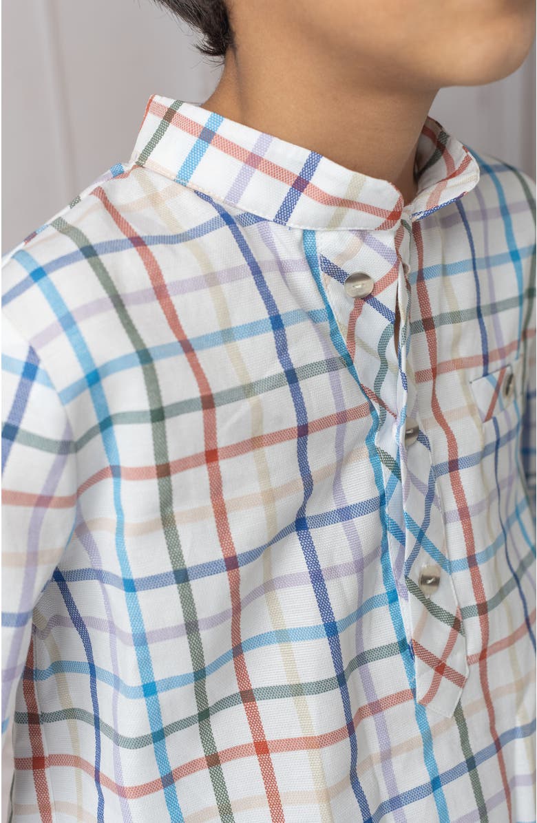 Petite Maison Kids Charlie Checkered Mandarin Collar Shirt, Alternate, color, Multicolor Checkered