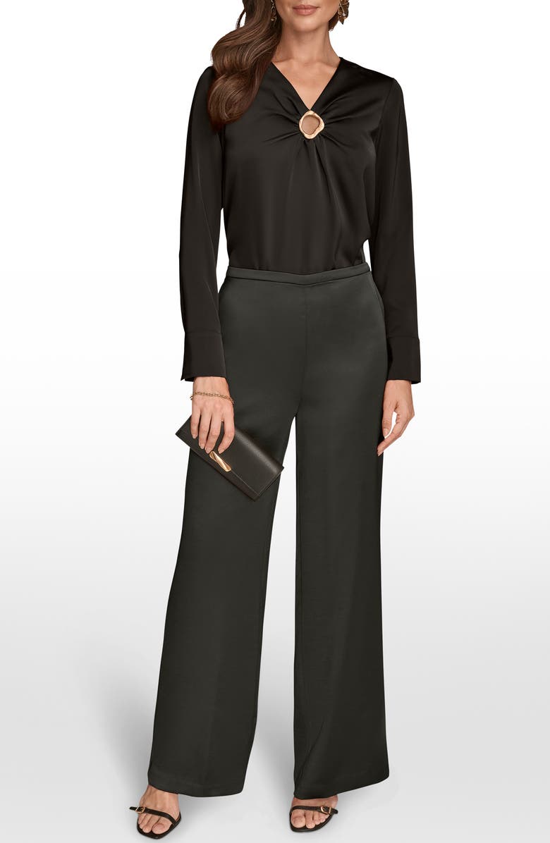 Donna Karan New York Wide Leg Satin Pants, Alternate, color, Black