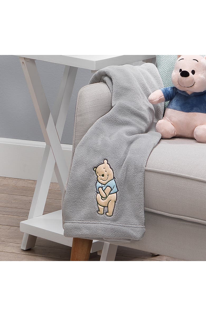 Lambs & Ivy Disney Baby Winnie the Pooh Hugs Soft Fleece Baby Blanket, Alternate, color, Gray