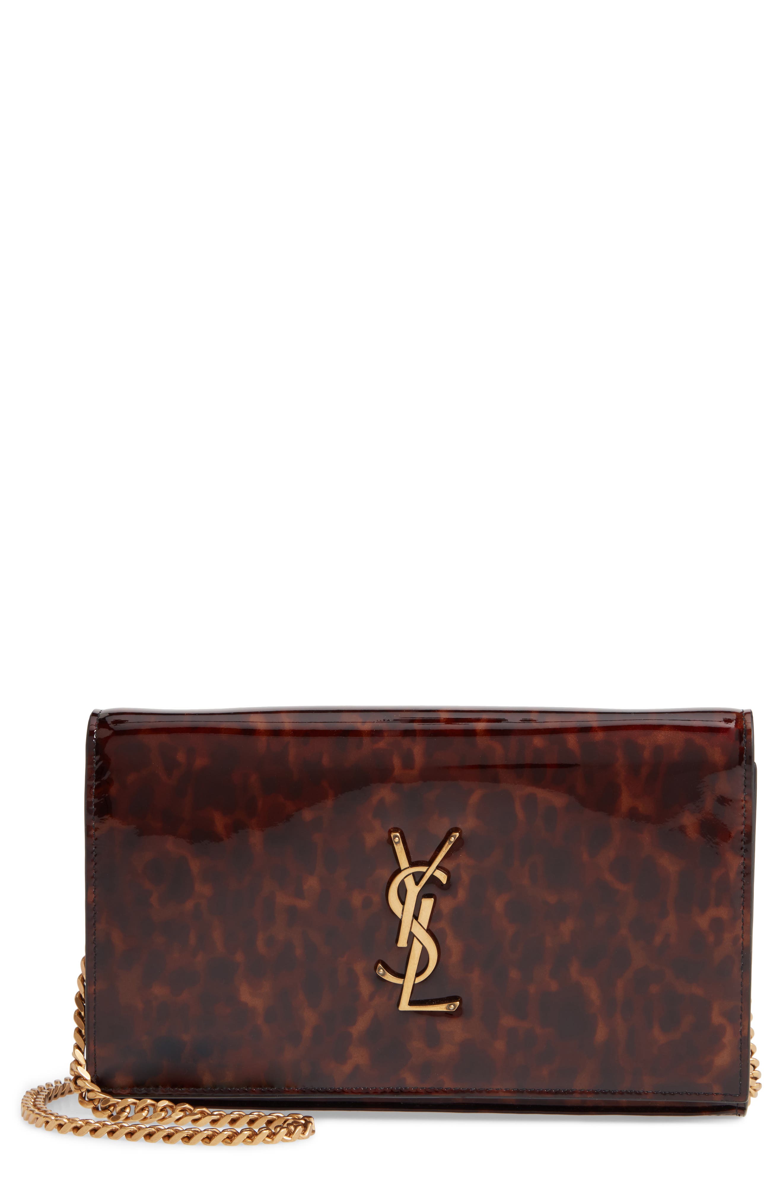 Saint Laurent Kate Calfskin Leather Wallet on a Chain, Main, color, 