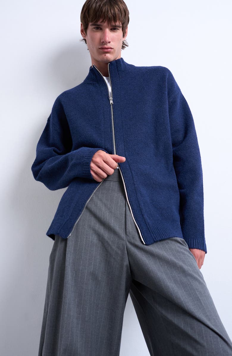 Topman Zip-Up Cardigan, Alternate, color, Navy