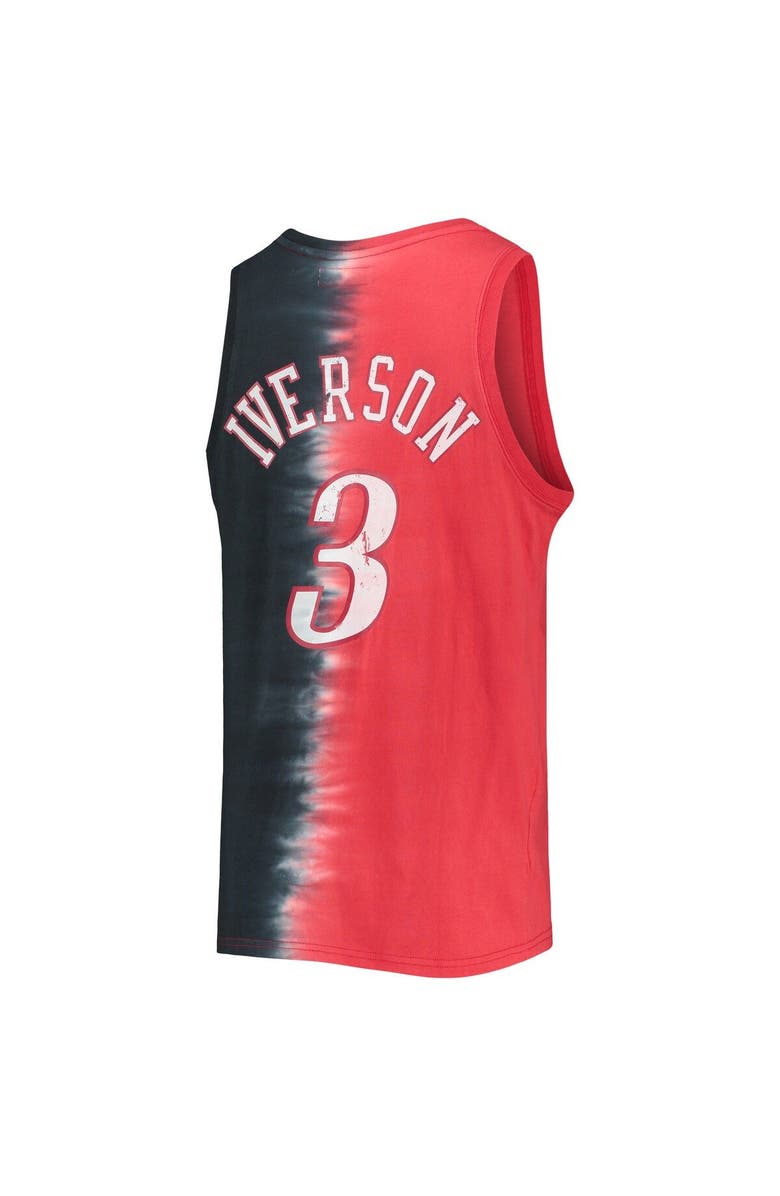 Mitchell & Ness Men's Mitchell & Ness Allen Iverson Red/Black Philadelphia 76ers Hardwood Classics Tie-Dye Name & Number Tank Top, Alternate, color, 
