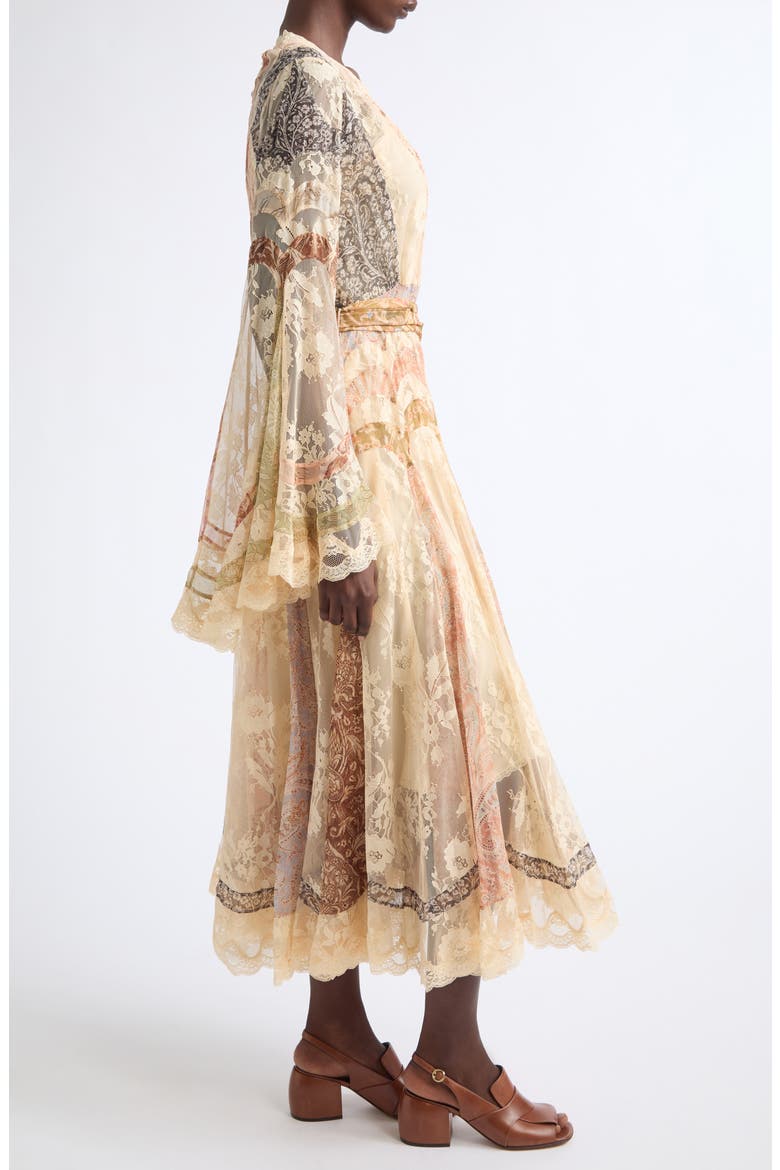 Valiant Floral Long Sleeve Silk & Lace Wrap Dress, Alternate, color, SPLICED FLORAL