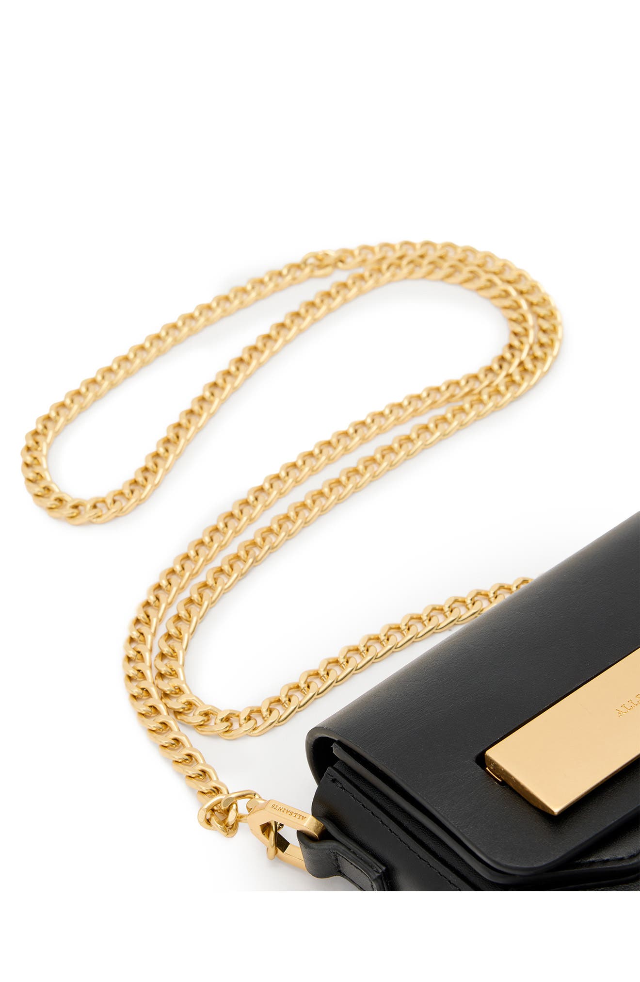 AllSaints Etta Leather Chain Crossbody Bag, Alternate, color, Black
