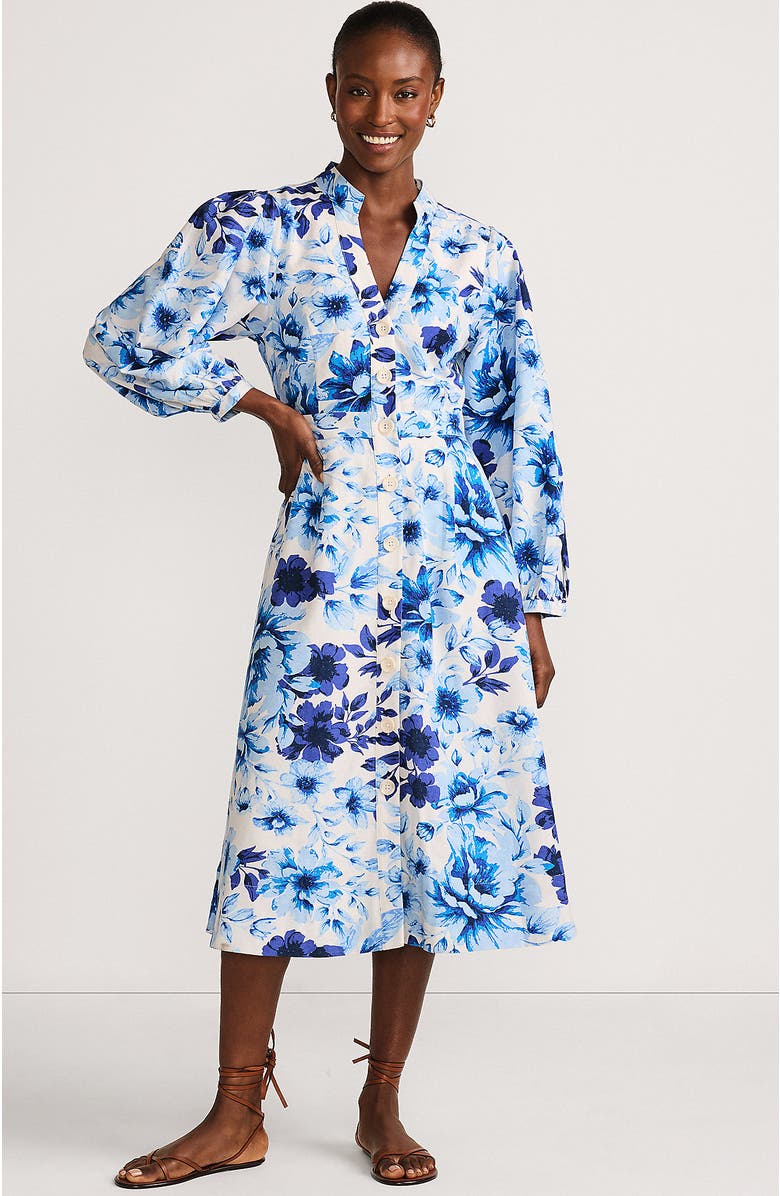 Lands' End Cotton Blend Bracelet Sleeve Midi Shirt Dress, Main, color, 