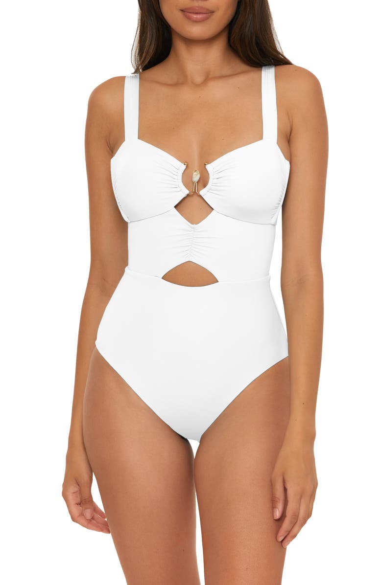 Soluna Bonita Shirred One-Piece Swimsuit, Main, color, White