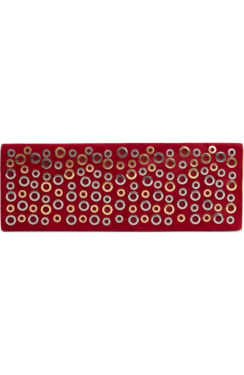 Jeffrey Campbell Suede Clutch, Main, color, Red Suede Silver Gold