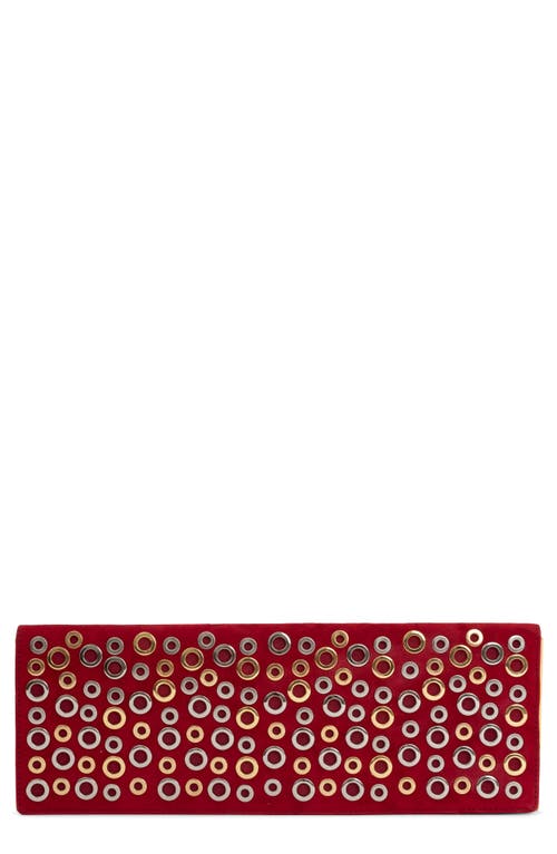 Jeffrey Campbell Suede Clutch In Red Suede Silver Gold