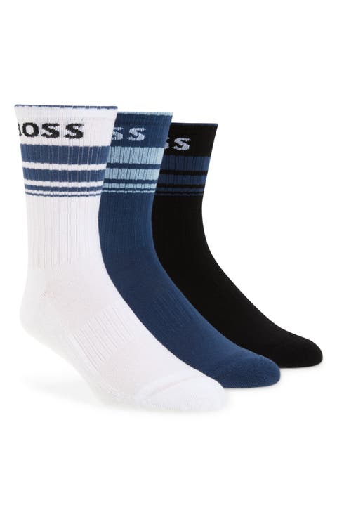 3-Pack Logo Stripe Ribbed Crew Socks