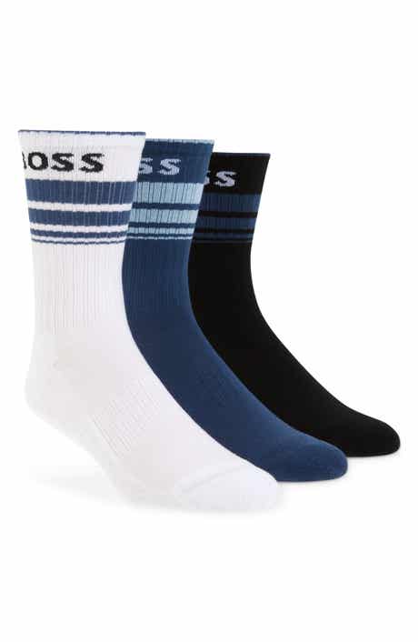 BOSS 3-Pack Logo Stripe Ribbed Crew Socks