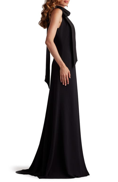 Tadashi Shoji Sims Taffeta Shoulder Bow Halter Gown In Black