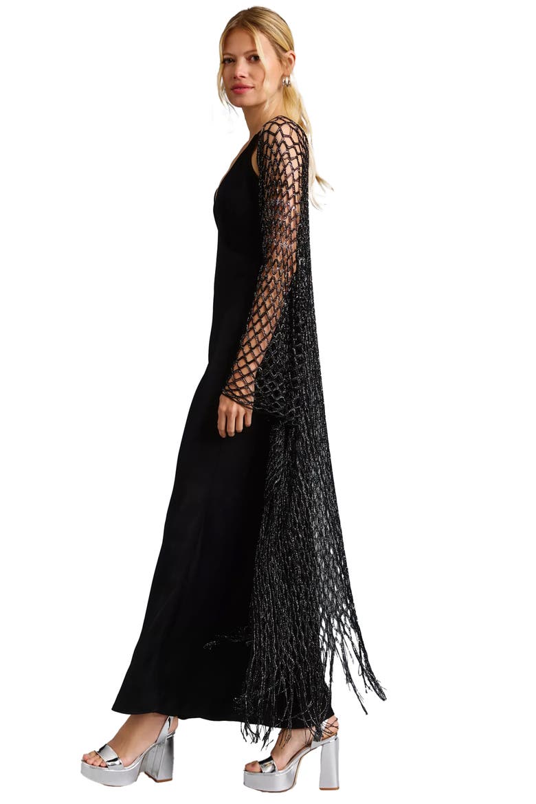 Shimmer Crochet Fringe Kimono, Alternate, color, BLACK